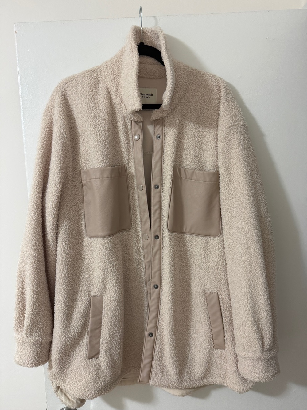 Abercrombie & Fitch Cream Teddy Sherpa Jacket with Tan Trim